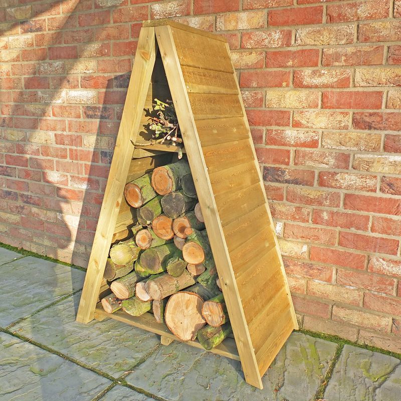 Shire Triangular 2' 8" x 1' 4" Apex Log Store - Premium 12mm Cladding Overlap