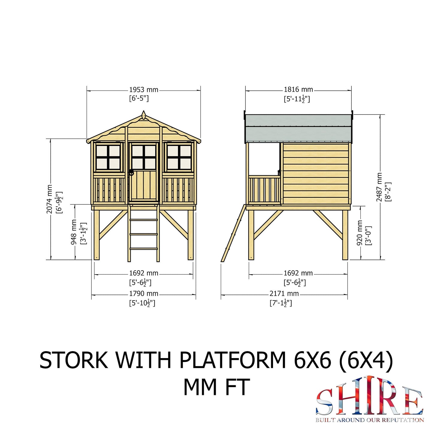 Shire Stork 5' 10" x 5' 11" Apex Children's Playhouse - Premium Dip Treated Shiplap