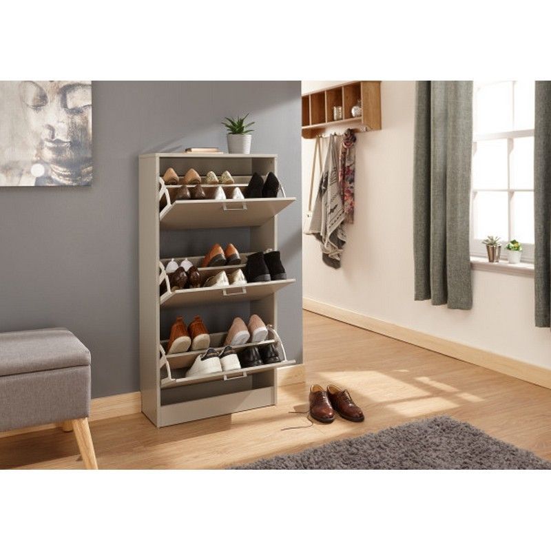 Stirling Tall Shoe Storage Grey 3 Doors 3 Shelves