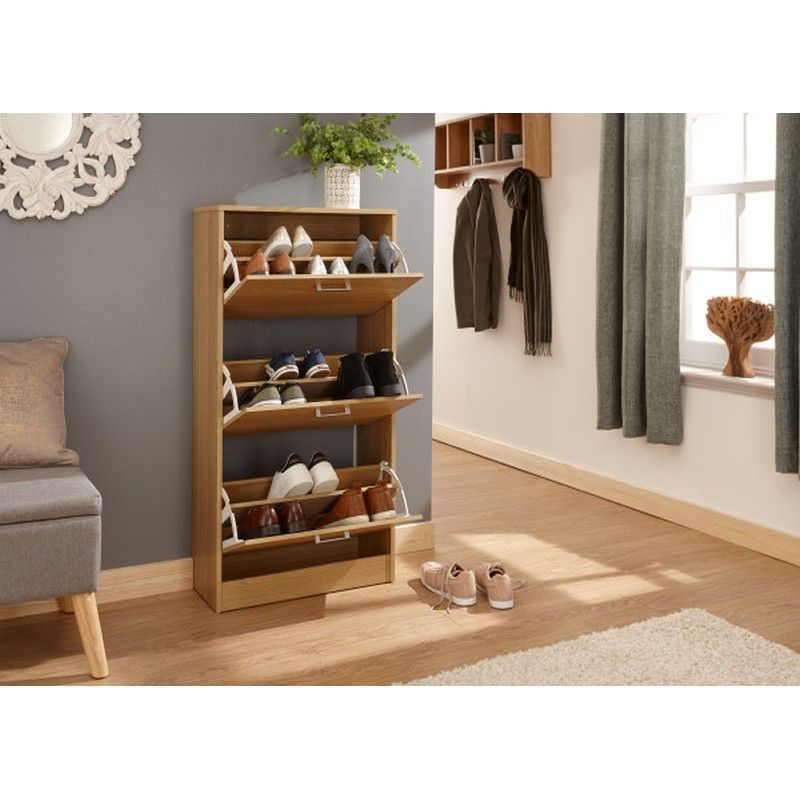 Stirling Tall Shoe Storage Natural 3 Doors 3 Shelves