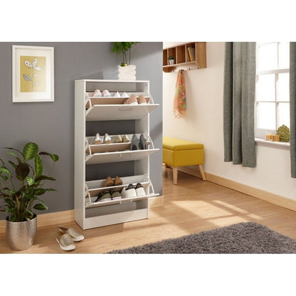 Stirling Tall Shoe Storage White 3 Doors 3 Shelves