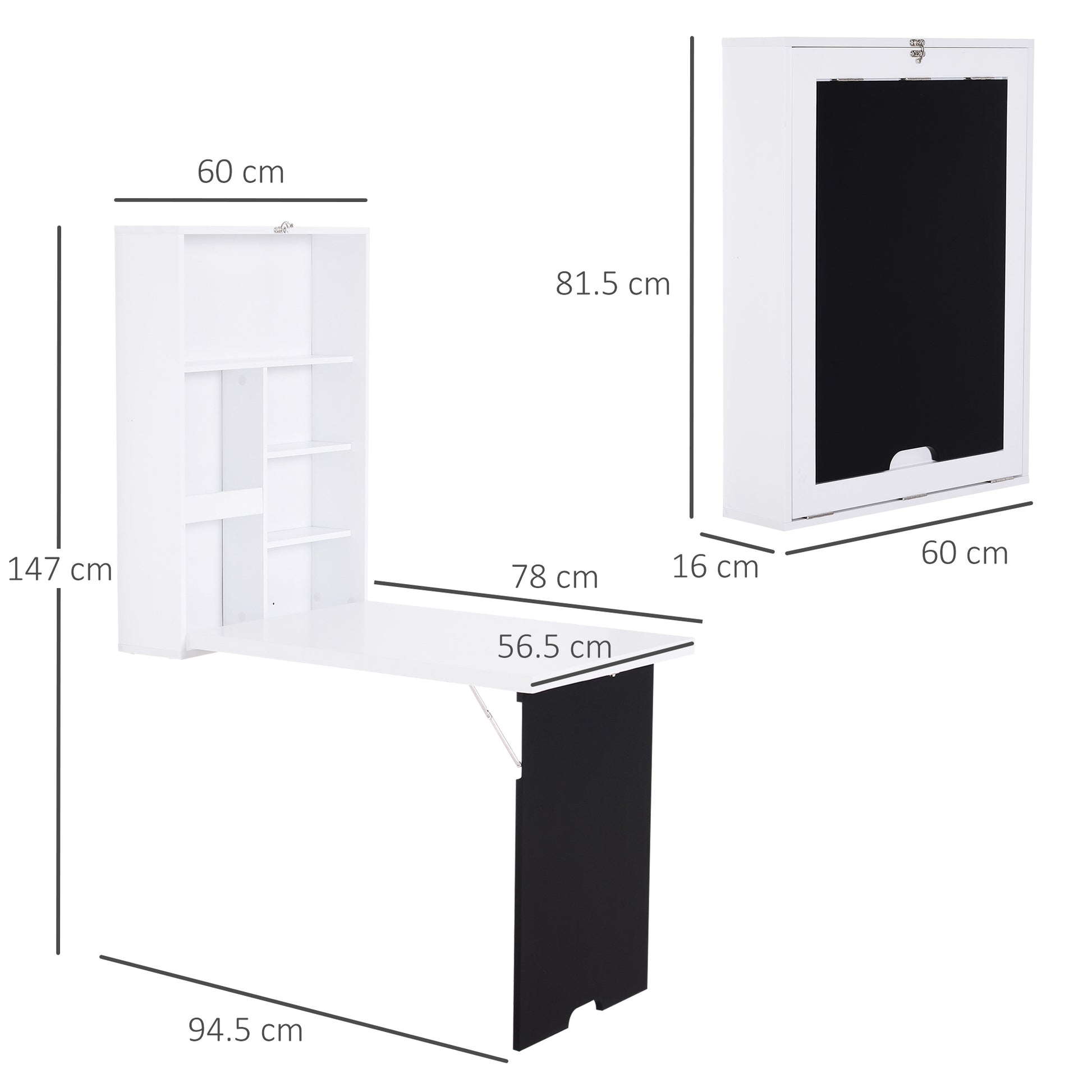 Homcom Folding Wall-Mounted Drop-Leaf Table With Chalkboard Shelf multifunction White