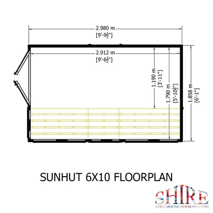 Shire Sun Hut 9' 9" x 6' 1" Apex Potting Shed - Premium Coated Shiplap