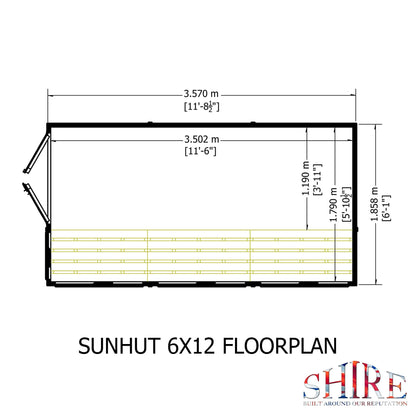 Shire Sun Hut 11' 8" x 6' 1" Apex Potting Shed - Premium Coated Shiplap