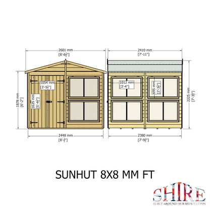 Shire Sun Hut 7' 9" x 8' Apex Potting Shed - Classic Coated Shiplap