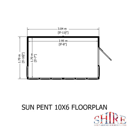 Shire Sun 10' 6" x 6' 4" Pent Potting Shed - Premium Dip Treated Shiplap