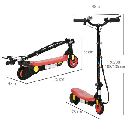 Homcom Foldable Electric Scooter With Led Headlight For Ages 7-14 Years - Red