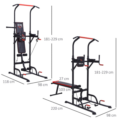 Homcom Steel Strength Training Power Tower Pull Up Station Black/Red