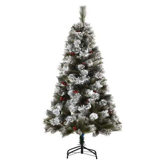Homcom Indoor Christmas Tree Artificial Berry Xmas Decoration with Metal Stand and 184 Tips (5FT(150CM))