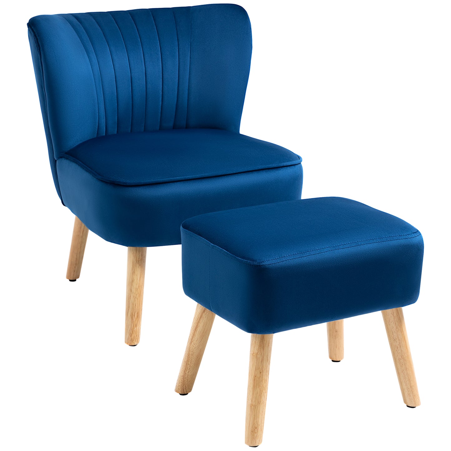 Homcom Velvet-Feel Tub Chair and Footstool - Blue