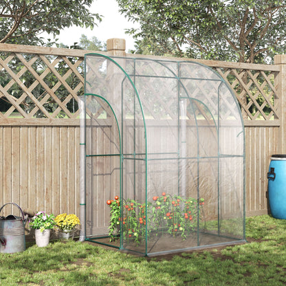 Outsunny Outdoor Walk-In Lean to Wall Tunnel Greenhouse w/ Zippered Roll Up Door PVC Cover