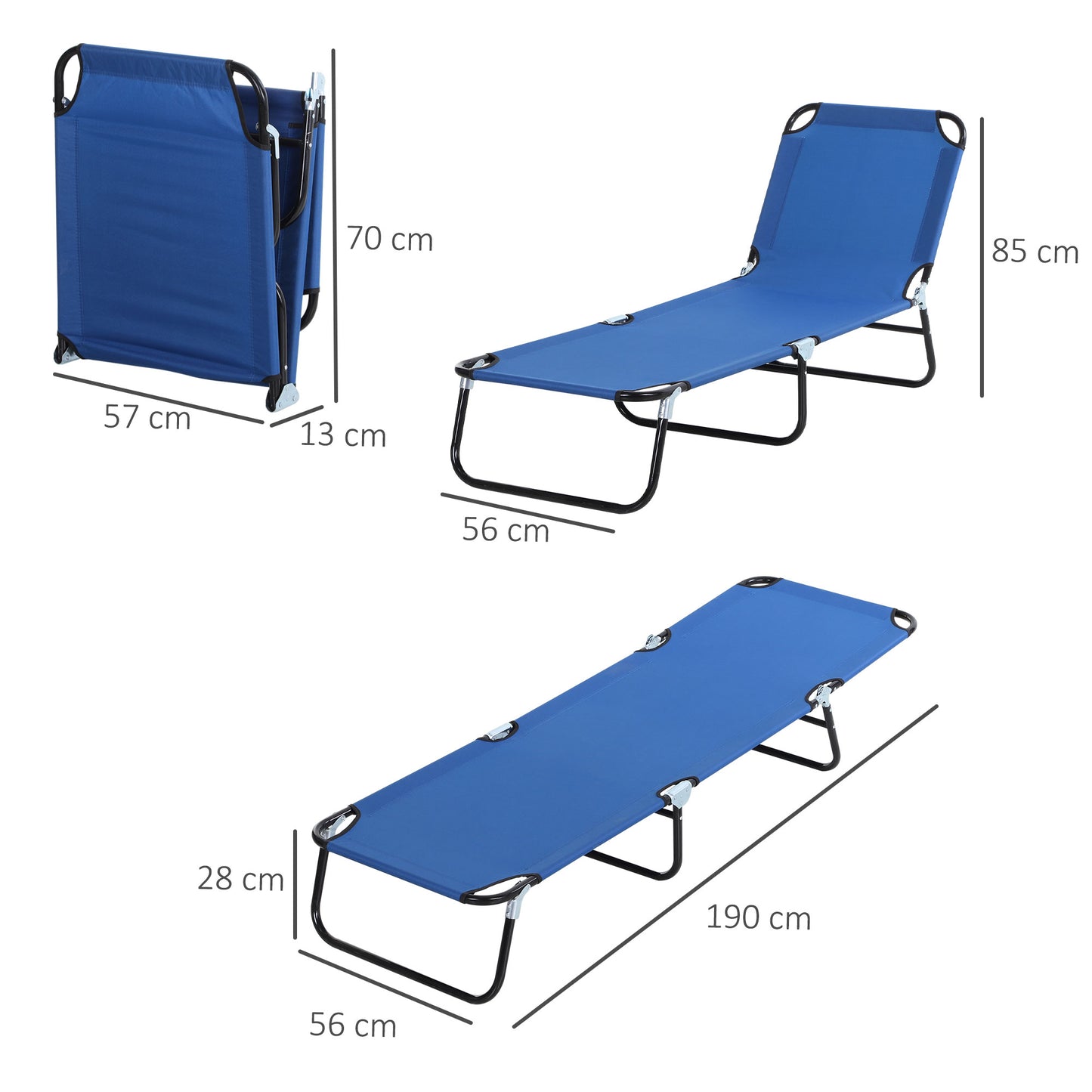 Outsunny Portable Folding Sun Lounger With 5-Position Adjustable Backrest Relaxer Recliner with Lightweight Frame Great for Pool or Sun Bathing Blue