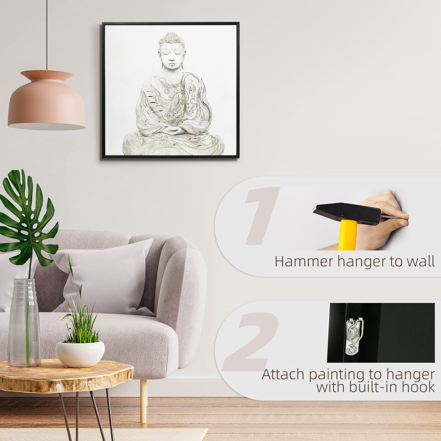 Homcom Canvas Wall Art Gold Textured Buddha Sit in Meditation