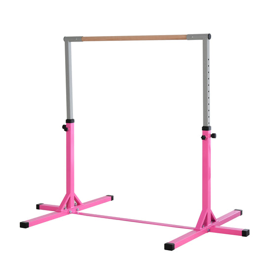 Homcom Height Adjustable Gymnastics Horizontal Bar For Kids Home Gym Training Children Junior Kip High Bar Fitness Pink