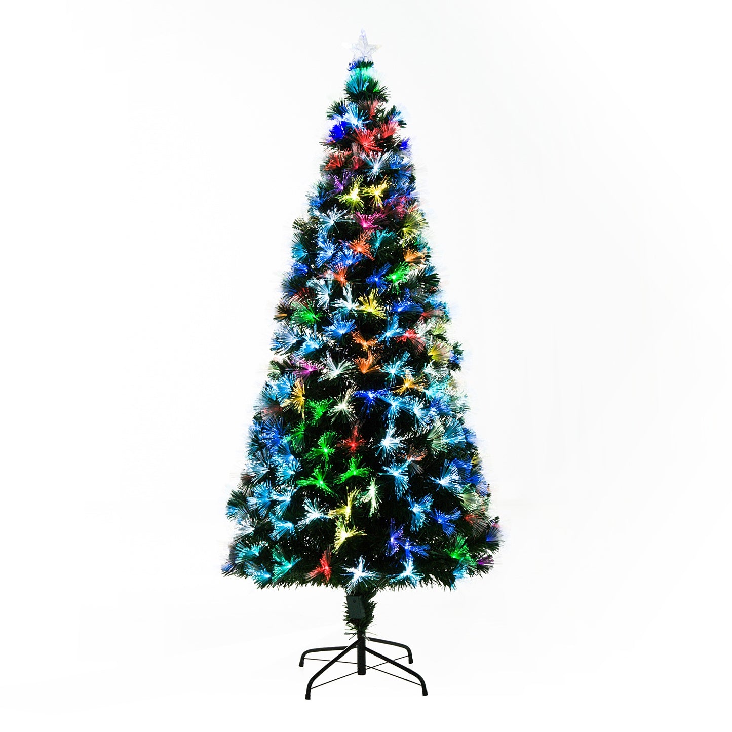 Homcom 6FT Tall Artificial Tree Fiber Optic Colorful LED Pre-Lit Holiday Home Christmas Decoration with Flash Mode Green