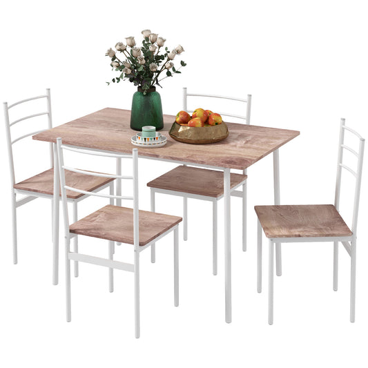 Five-Piece Compact Dining Table and Chairs Set - Brown/White-0