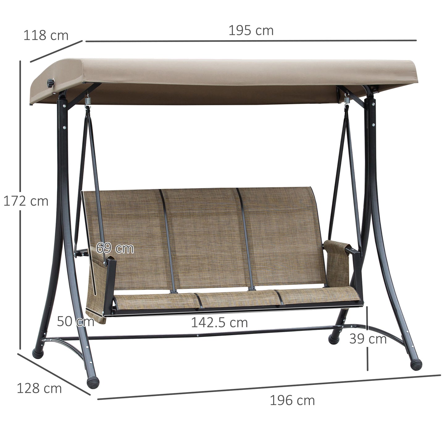 Outsunny 3 Seater Garden Swing Seat Outdoor Swing Chair with High Back Design