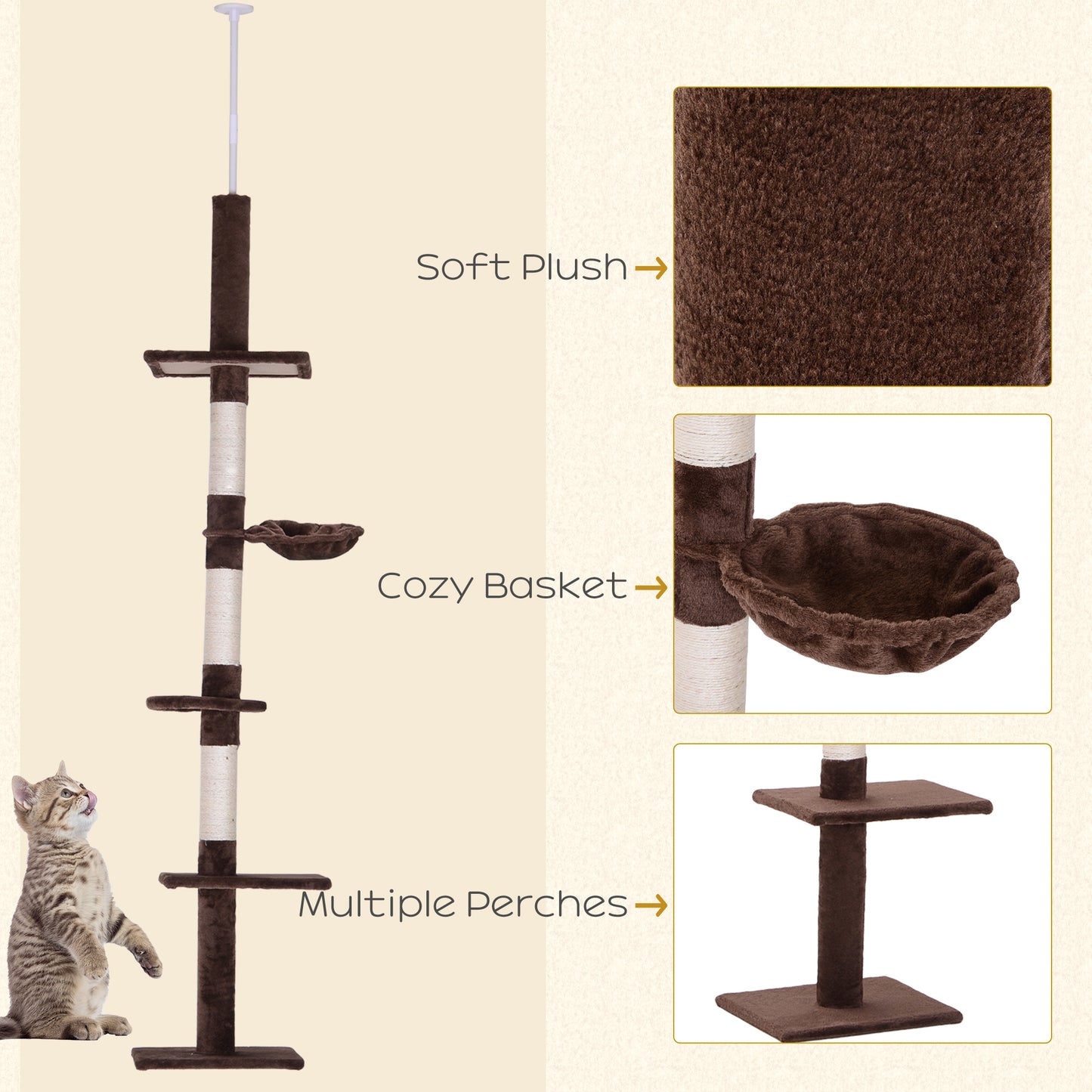 PawHut 230-260cm Floor-to-Ceiling Cat Tree