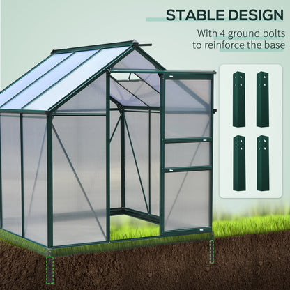 Outsunny Clear Polycarbonate Greenhouse Large Walk-In Green House Garden Plants Grow Galvanized Base Aluminium Frame w/ Slide Door (6 x 6ft)