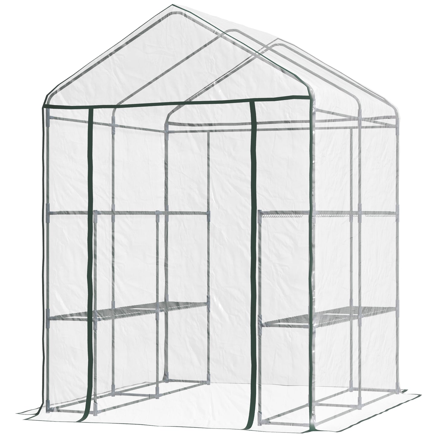 Outsunny Metal Frame Walk in Grow Herb Plant Portable Greenhouse Transparent 143 L x 143W x 195H cm