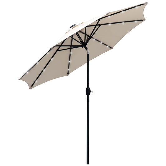 Outsunny 2.67m Patio Garden Umbrella Outdoor Parasol with Tilt Crank and 24 LEDs Lights (Cream)