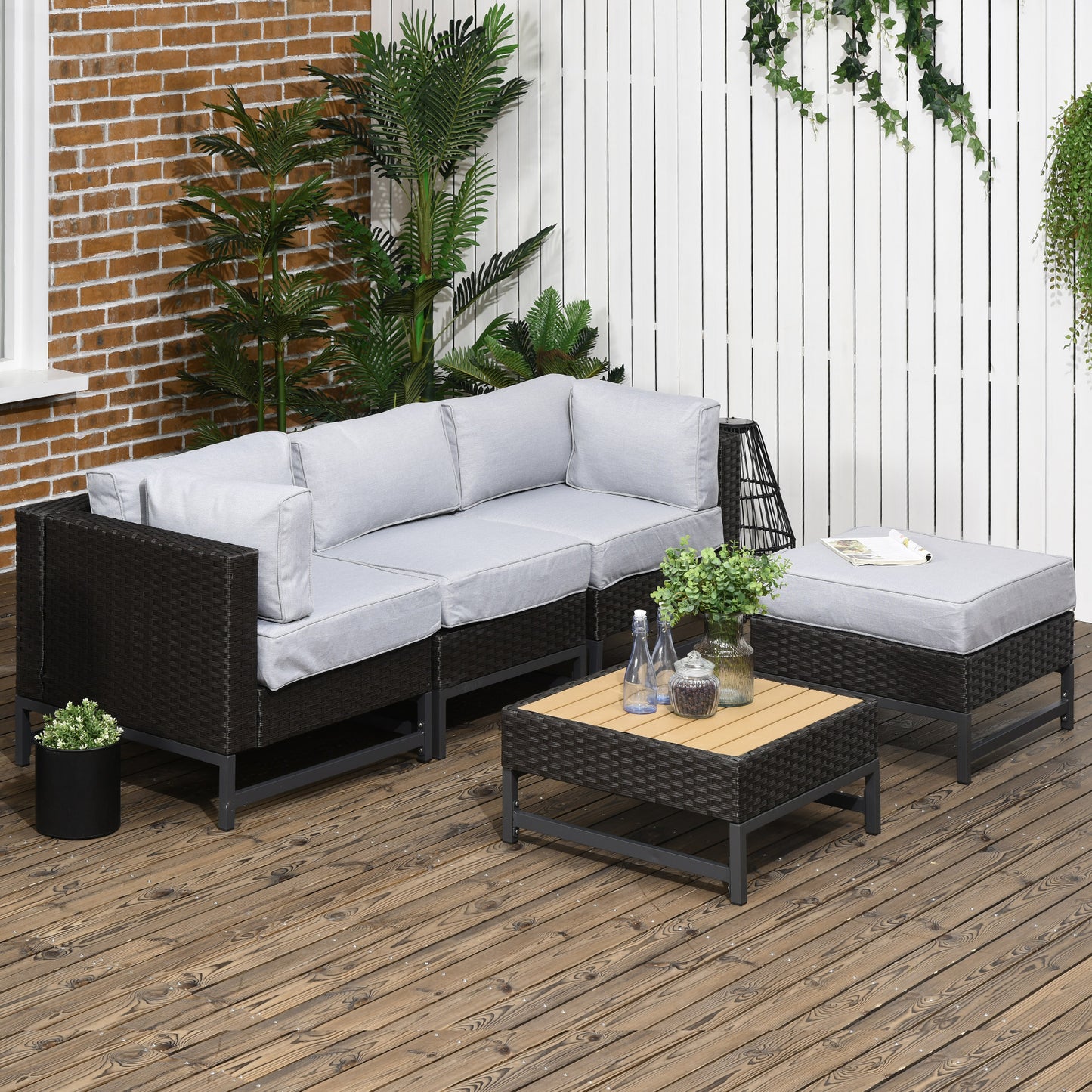 Outsunny 5 Piece Outdoor PE Rattan Corner Sofa Set with Cushions