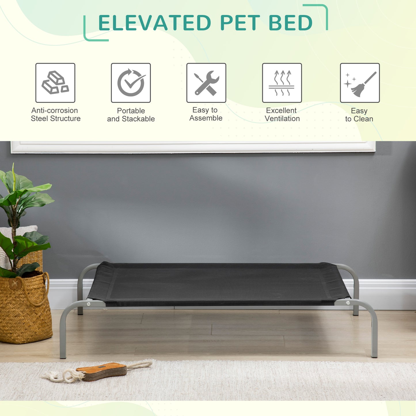 Pawhut Elevated Pet Bed Cooling Raised Cot Style Bed For Large Medium Sized Dogs With Non-Slip Pads Steel Frame Breathable Mesh Fabric