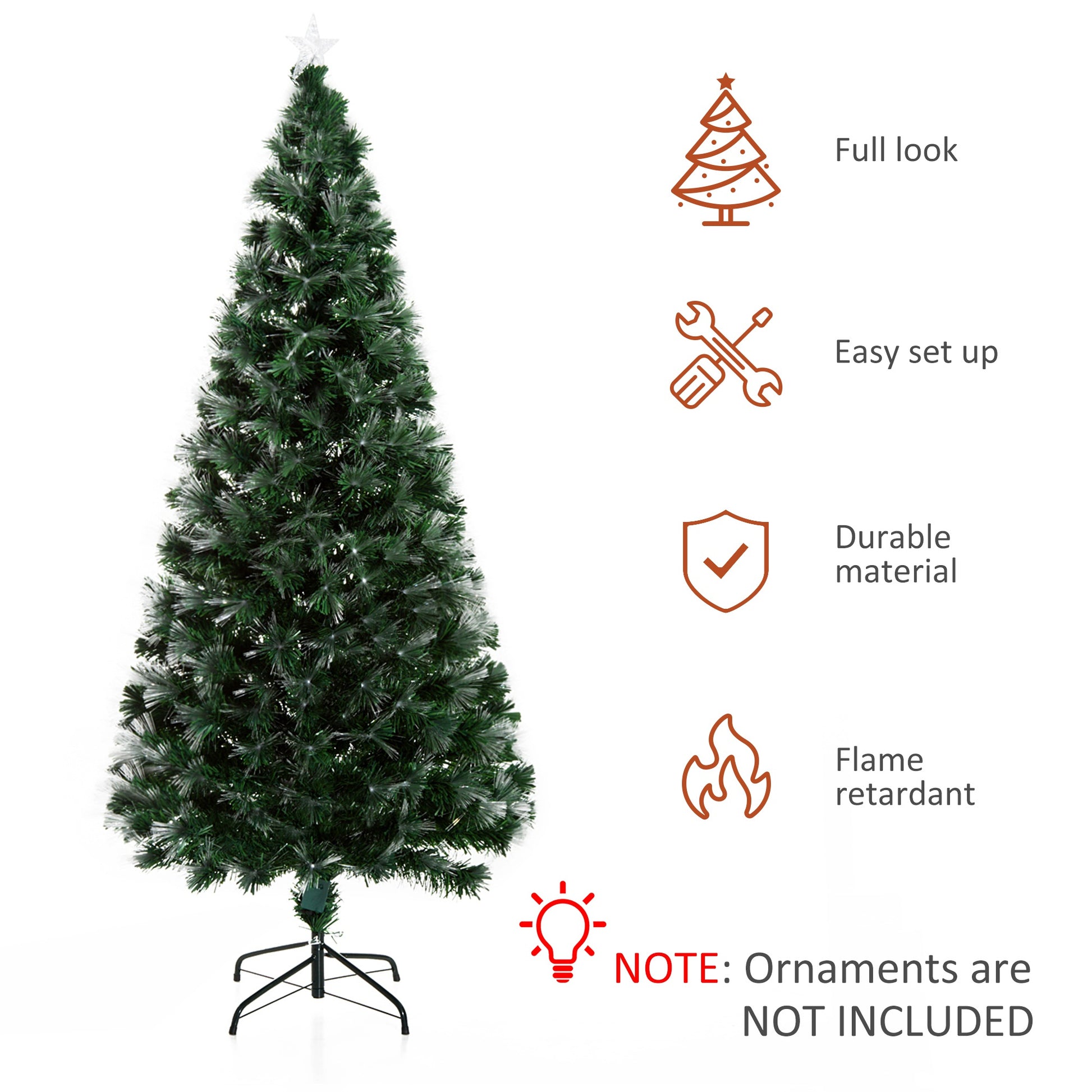 Homcom 6FT Tall Artificial Tree Fiber Optic Colorful LED Pre-Lit Holiday Home Christmas Decoration with Flash Mode Green