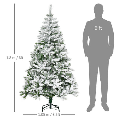 Homcom 6 Ft Snow Flocked Artificial Christmas Tree Xmas Pine Tree with Realistic Branches