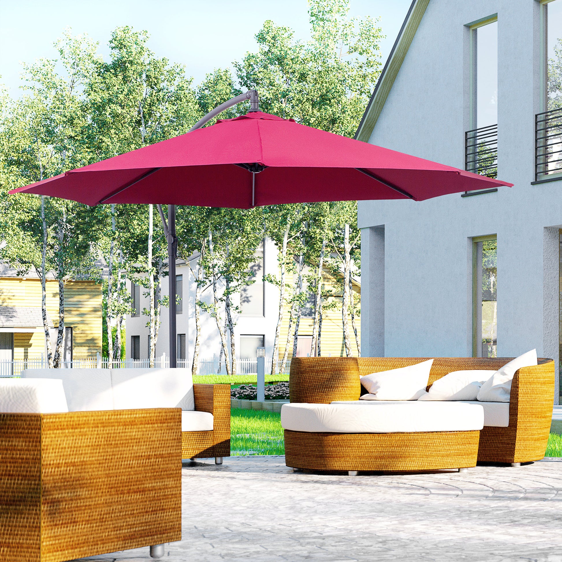 Outsunny 3M Water Resistant Terylene Hanging Parasol Wine Red