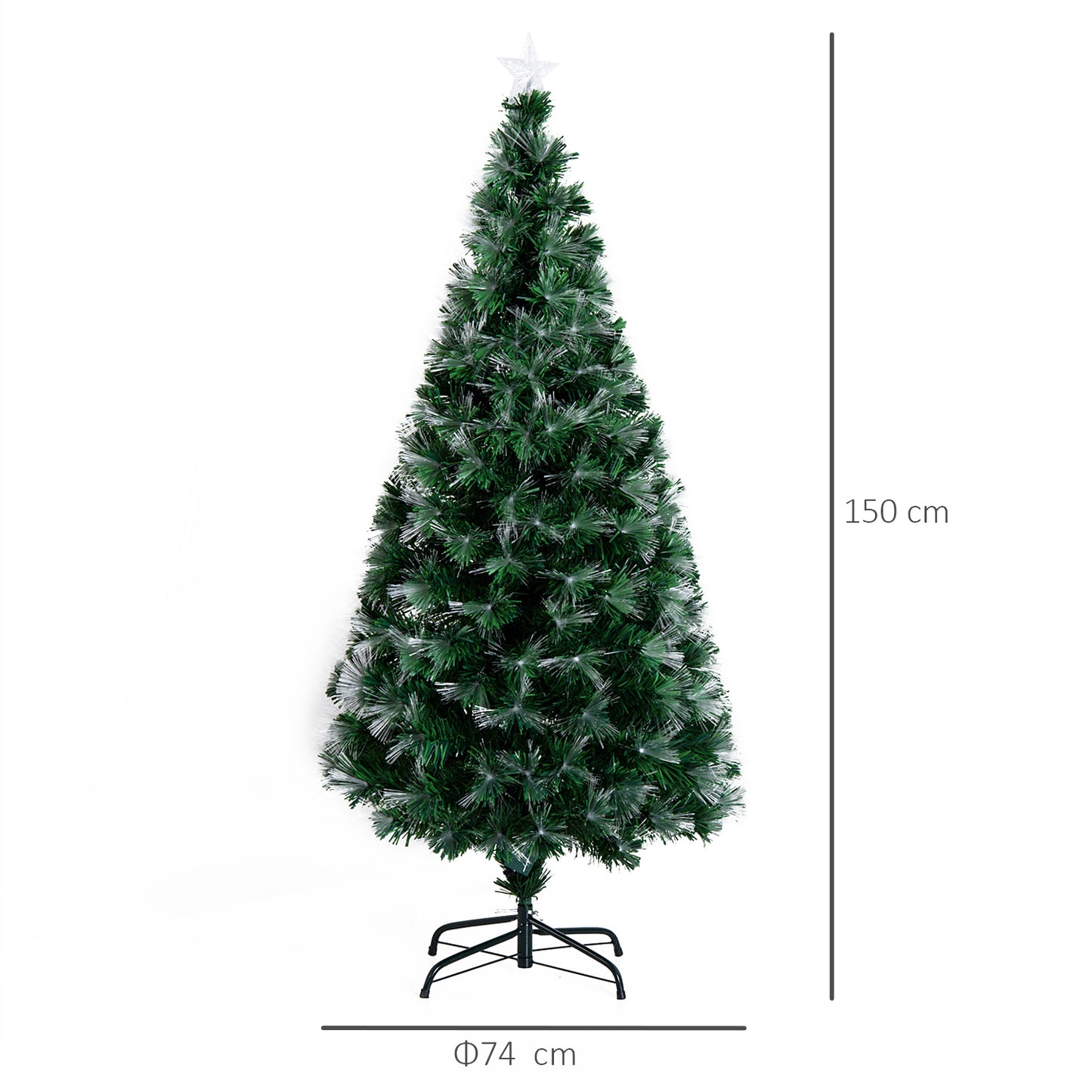 Homcom 5FT Tall Artificial Tree Fiber Optic Colorful LED Pre-Lit Holiday Home Christmas Decoration with Flash Mode