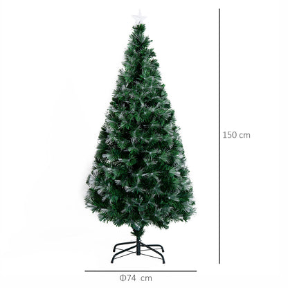 Homcom 5FT Tall Artificial Tree Fiber Optic Colorful LED Pre-Lit Holiday Home Christmas Decoration with Flash Mode