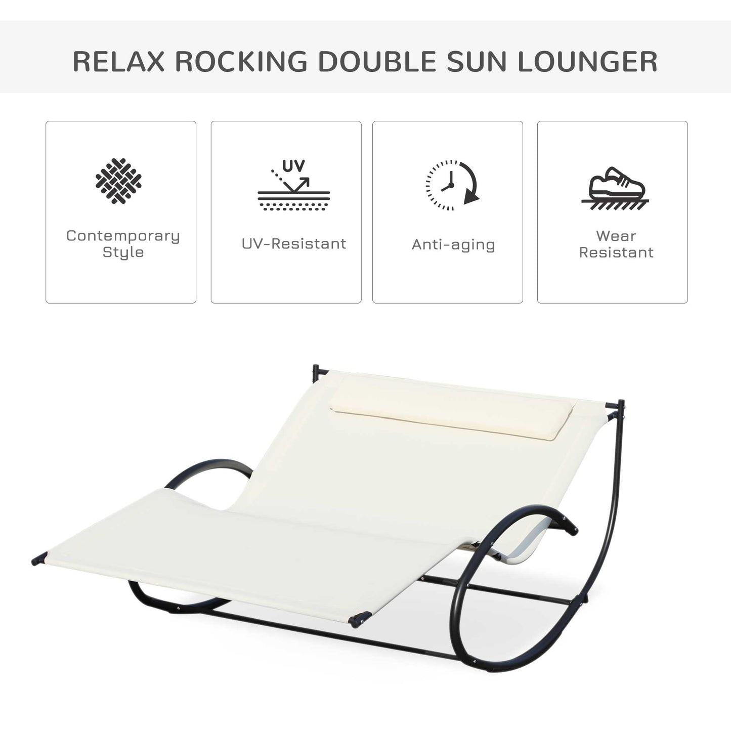 Outsunny Double Hammock Chair Sun Lounger Outdoor Patio Garden Swing Rock Seat Cream White