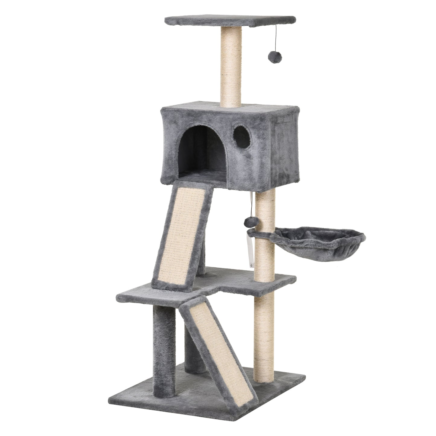 PawHut Cat Tree Tower with Sisal-Covered Scratching Posts and Ladders for Climbing and Playing