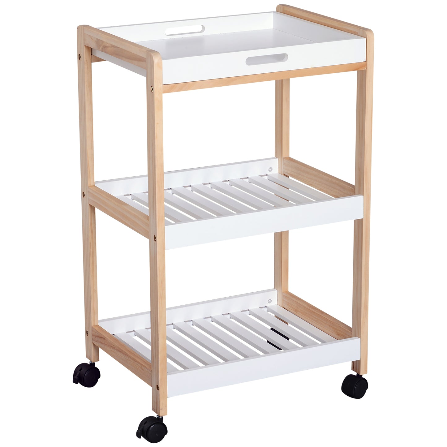 Homcom 3-Tier Mobile Kitchen Trolley Cart Storage Shelves Rack Rolling Wheels White 46 x 35 x 74.5 cm