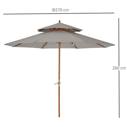 Outsunny 2.7 M Garden Parasol Umbrella Double Tier Garden Umbrellas Outdoor Sun Umbrella Sunshade Bamboo Parasol Grey