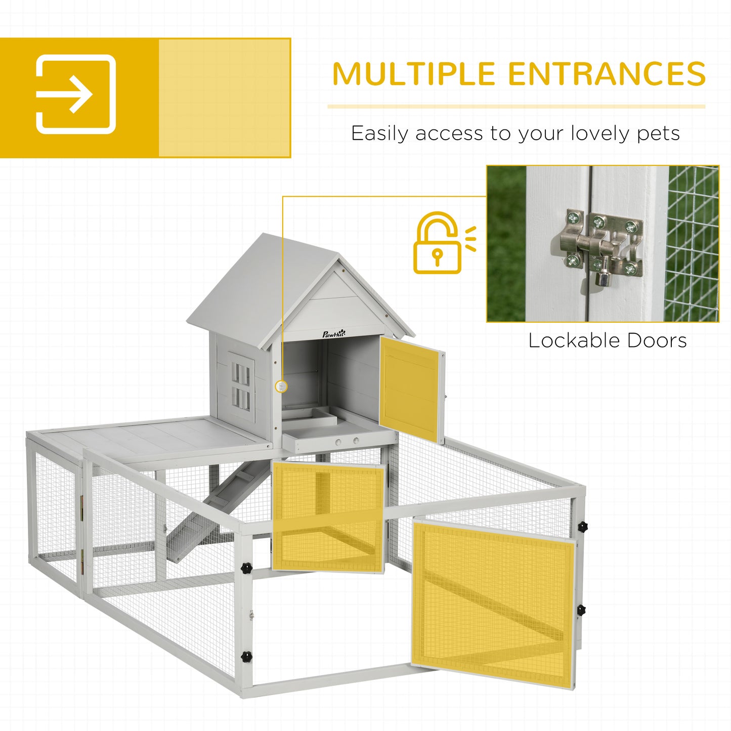 PawHut Wooden Rabbit Hutch with Extra Fenced Area