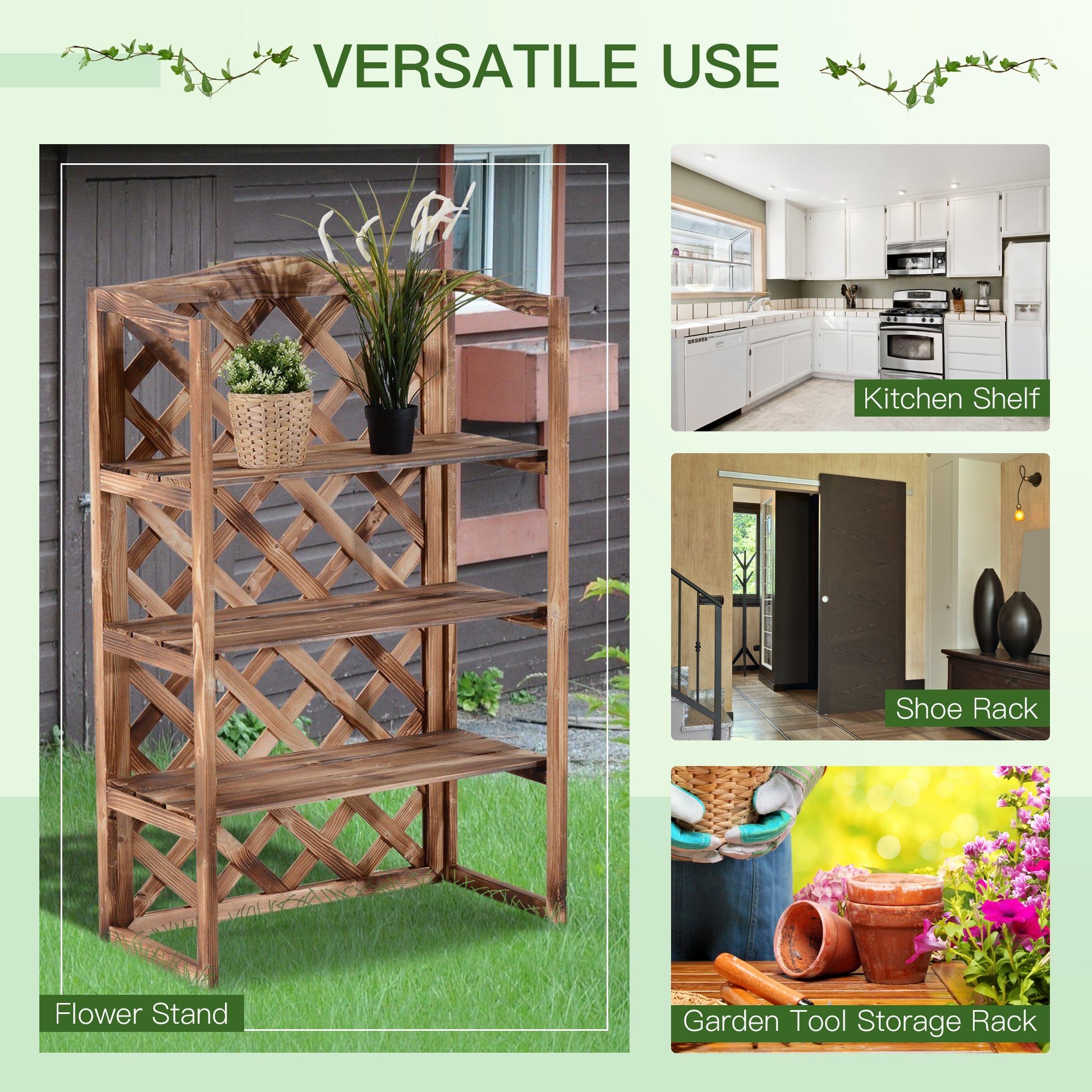 Outsunny 3-Tier Wooden Plant Stand Shelf