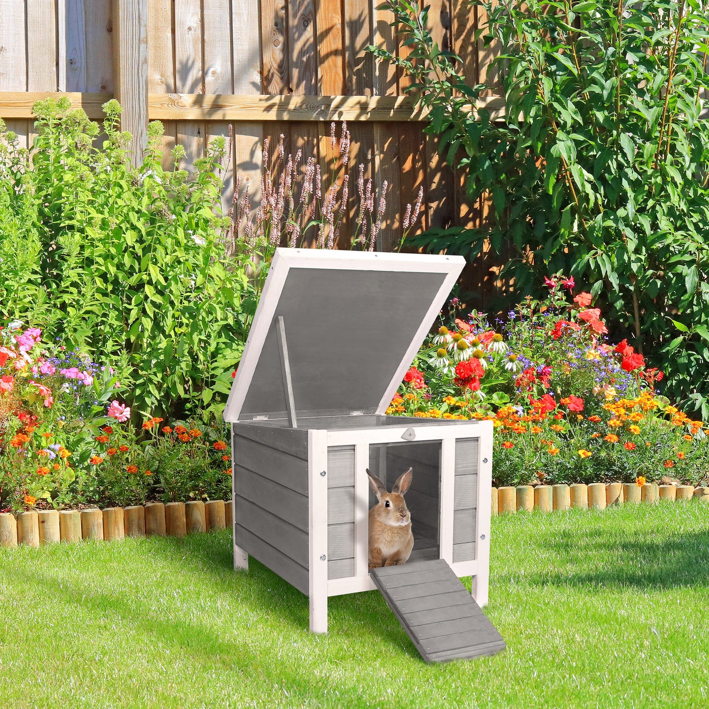 PawHut Wooden Rabbit Hutch Outdoor