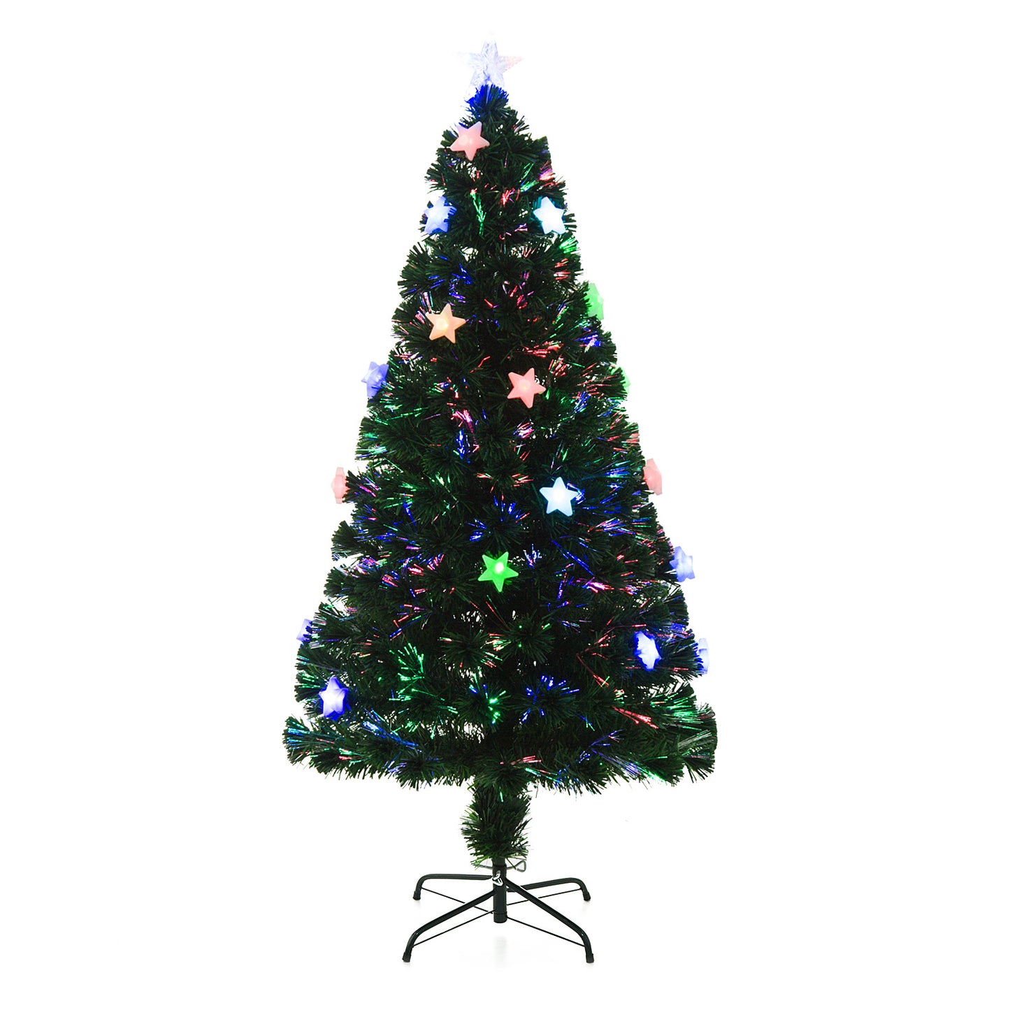 Homcom 5FT Prelit Artificial Christmas Tree Fibre Optic Star LED Light Holiday Home Xmas Decoration with LED Light