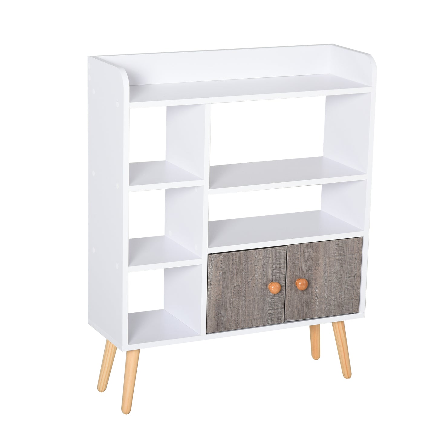 Homcom Multi-Shelf Modern Bookcase Freestanding Storage w/ Cabinet 6 Shelves Wood Legs Home Office Display Furniture Stylish White