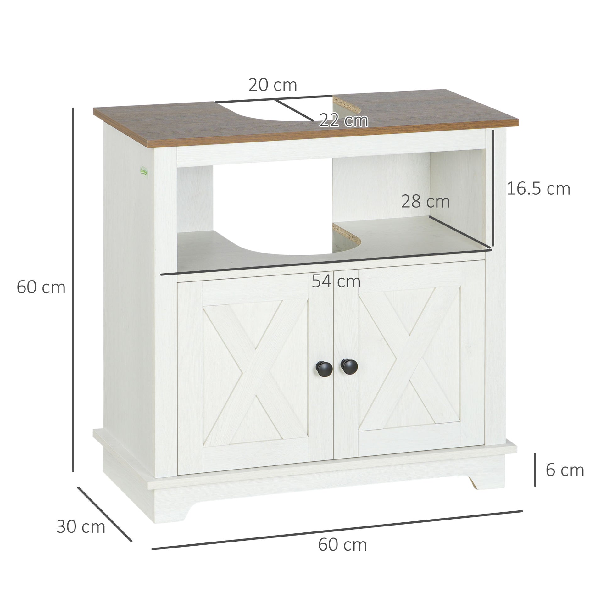 kleankin Under Sink Cabinet Bathroom Vanity Unit with Double Doors and Storage Shelves