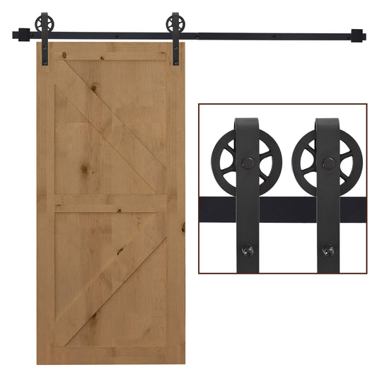 Homcom Carbon Steel 6.6 FT Sliding Barn Door Hardware Kit-Frosted Black