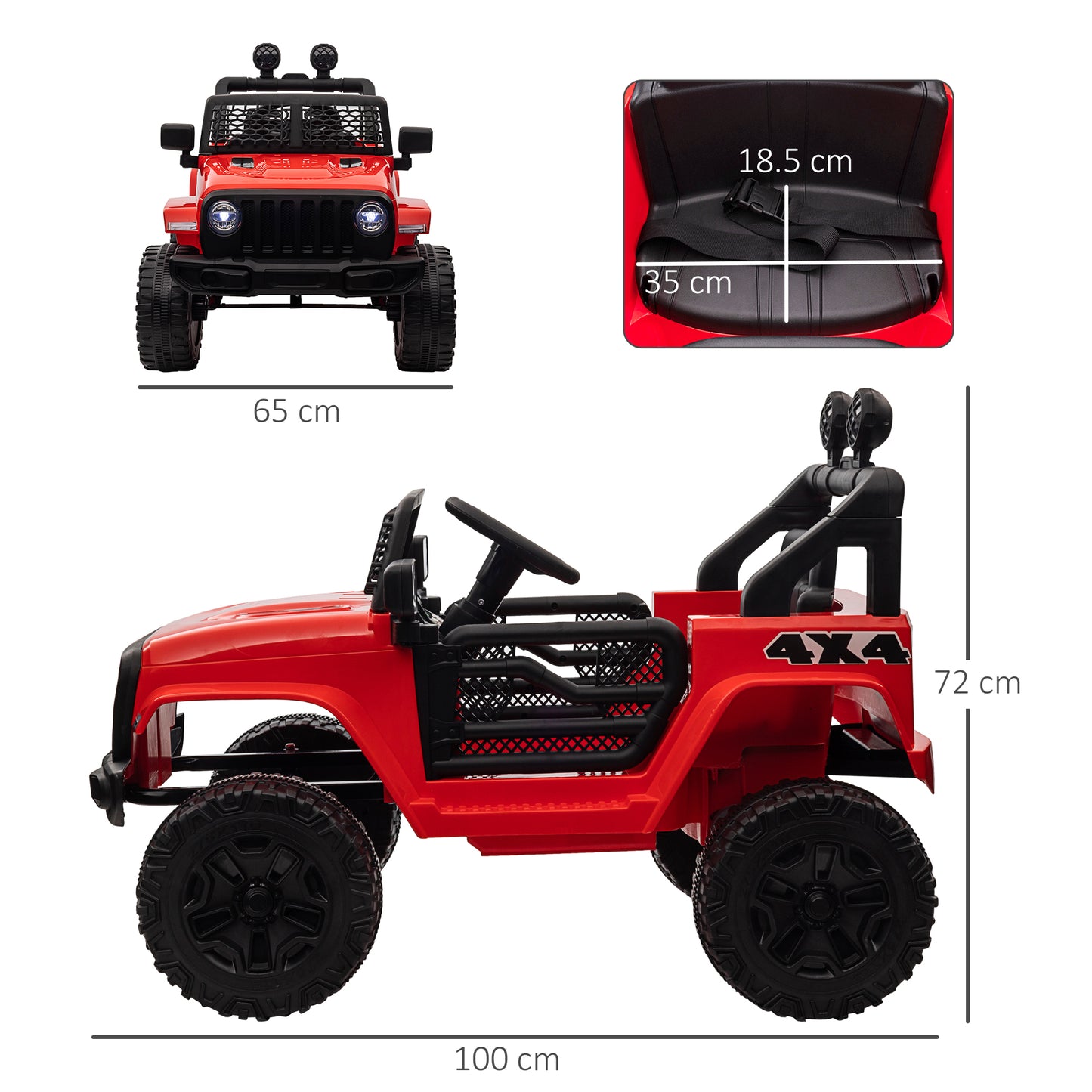 Homcom 12V Battery-powered 2 Motors Kids Electric Ride On Car Truck Off-road Toy with Parental Remote Control Horn Lights Suspension Wheels for 3-6 Years Old Red