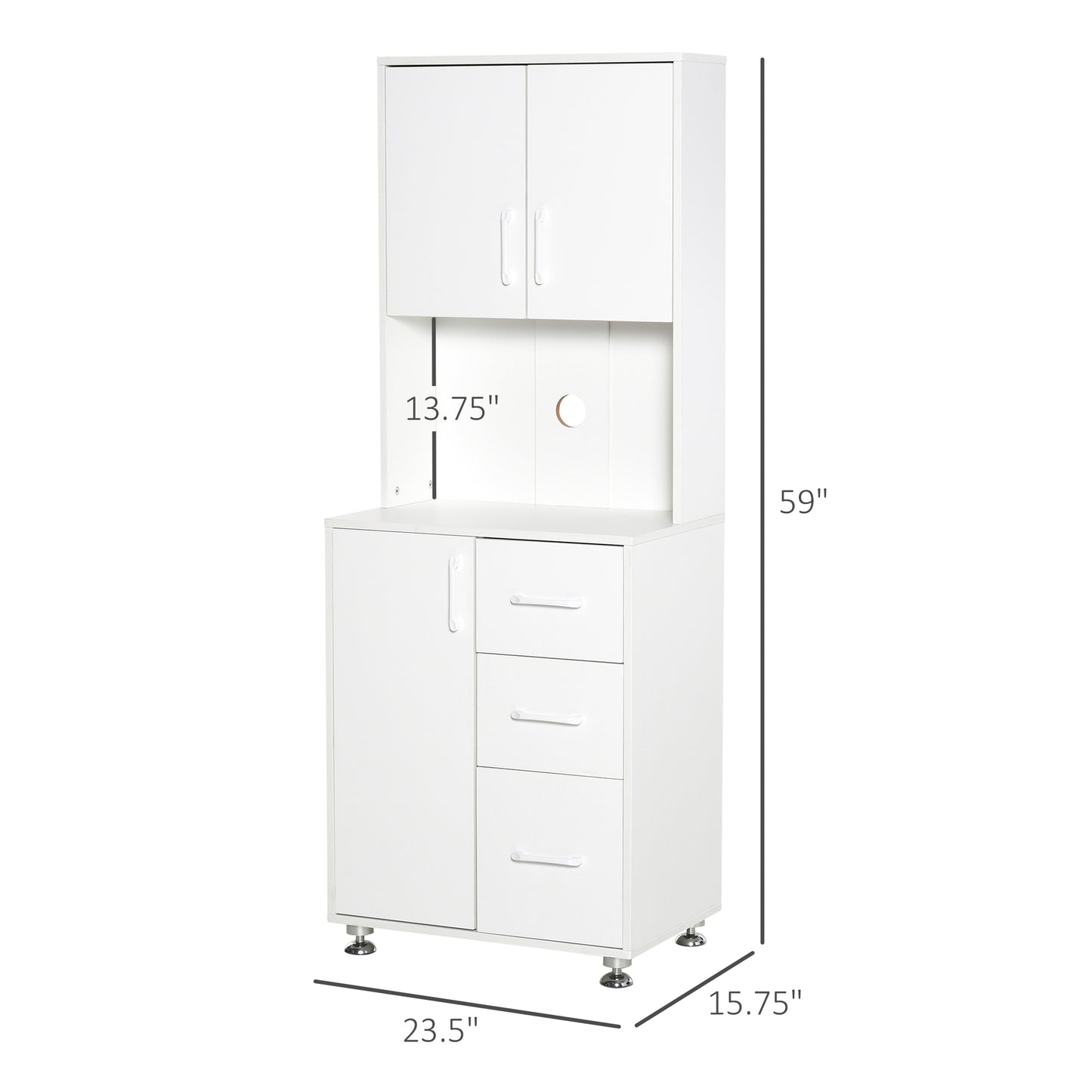 Homcom Modern Kitchen Cupboard With Storage Cabinets 3 Drawers And Open Countertop For Living Room White