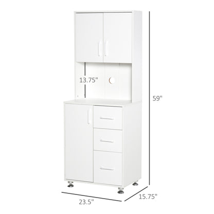 Homcom Modern Kitchen Cupboard With Storage Cabinets 3 Drawers And Open Countertop For Living Room White