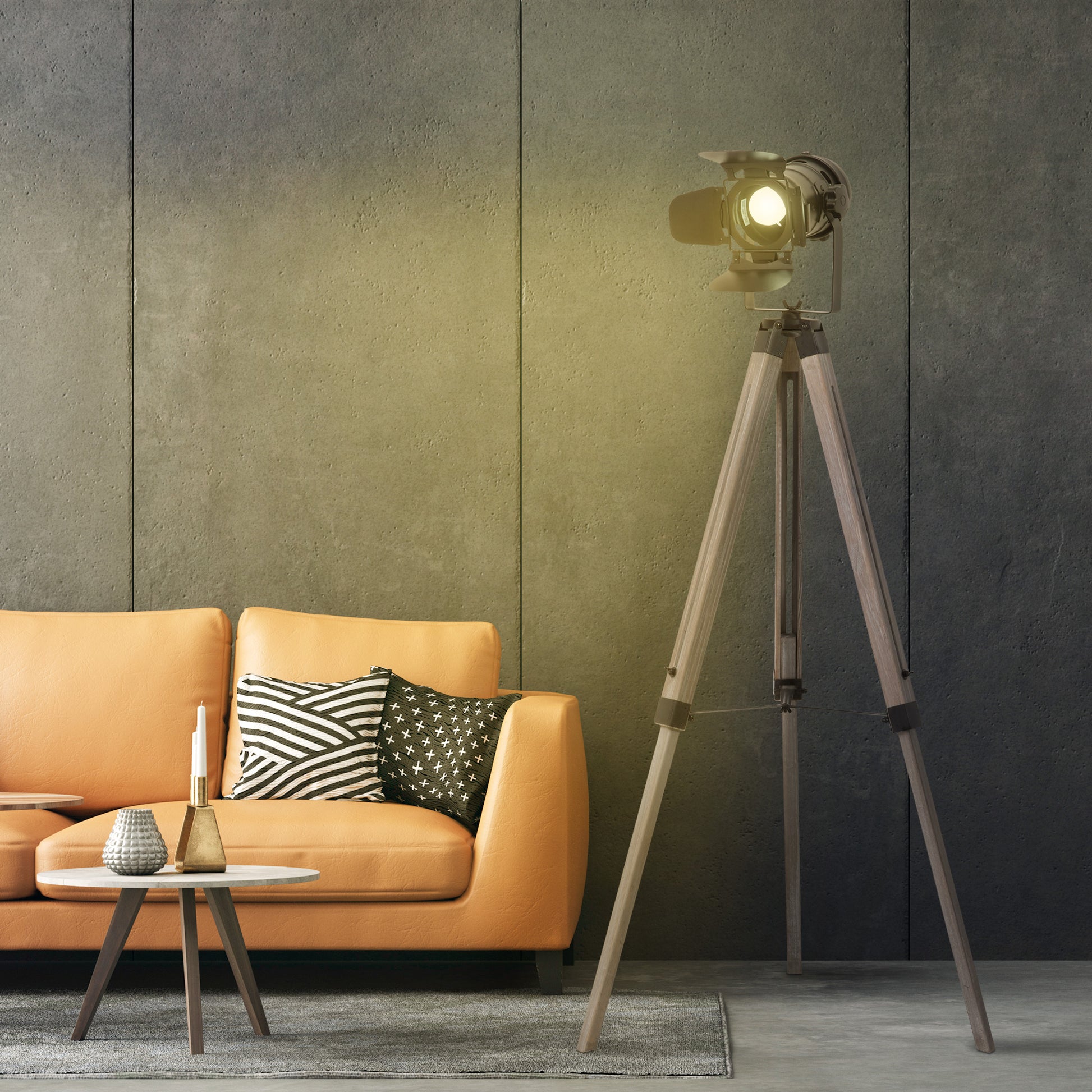 Homcom Industrial Style Adjustable Tripod Floor Lamp Vintage Spotlight Reading Lamp w/ Wood Metal Legs E27 Base For Living Room Bedroom