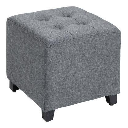 Homcom Linen-Look Square Ottoman Footstool w/ Button Tufts Wood Frame Padding Fabric Upholstered Stylish Home Furniture Footrest Side Table Grey