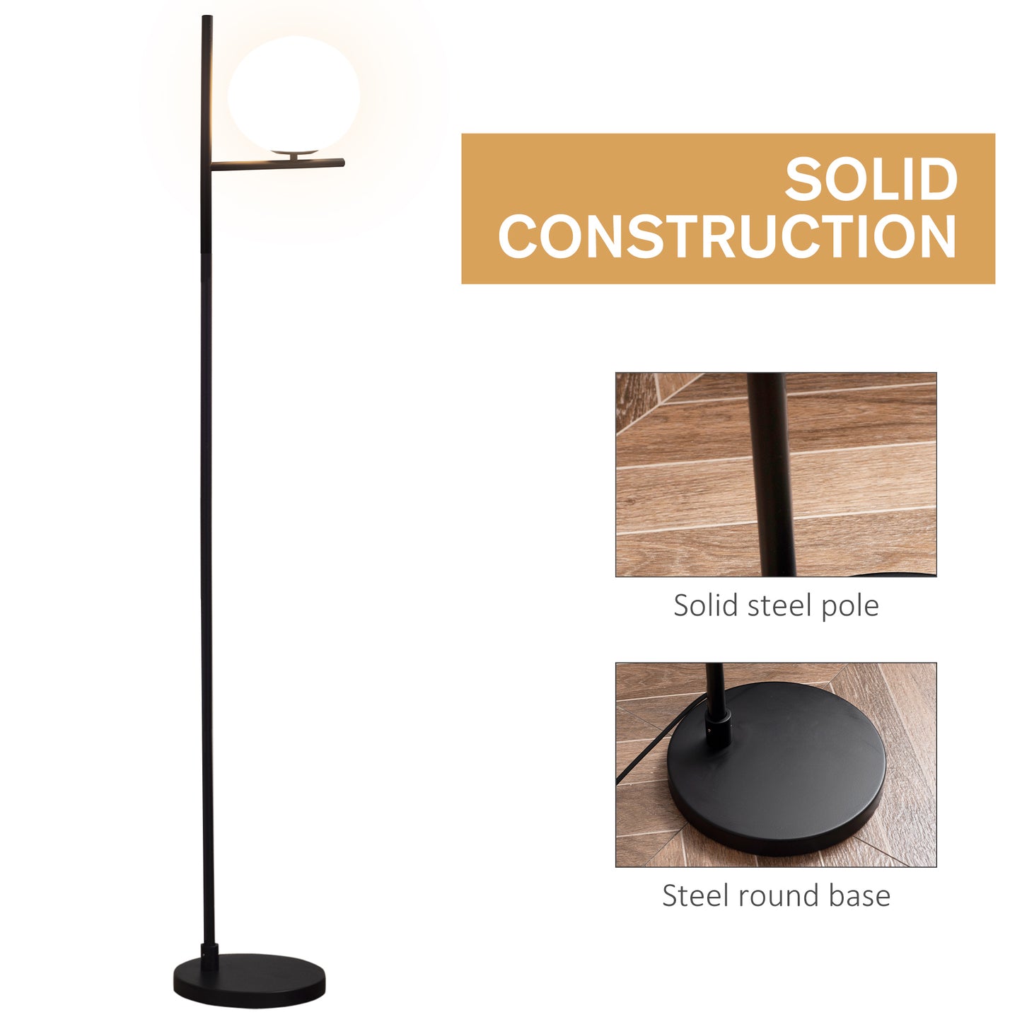 Homcom Modern Floor Lamp Metal Frame Sphere Light w/ Pedal Switch