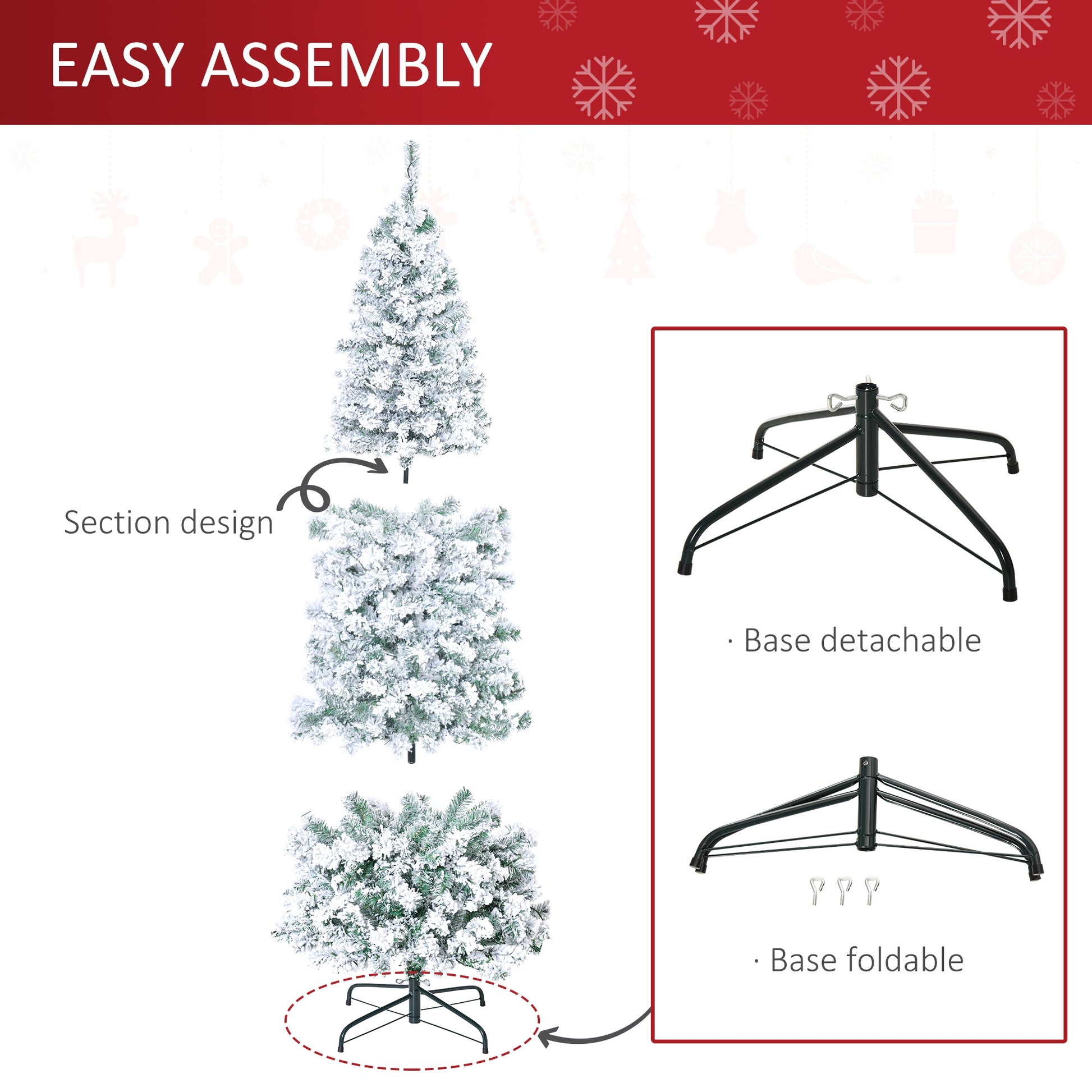 Homcom 6FT Prelit Artificial Snow Flocked Christmas Tree with Warm White LED Light